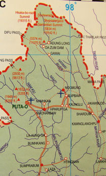 Mapa del norte de Birmania.