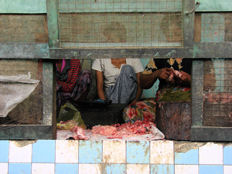 Carnicería em mercado de Nyaung U