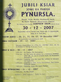 Hoja informativa de iglesia católica en khasi.